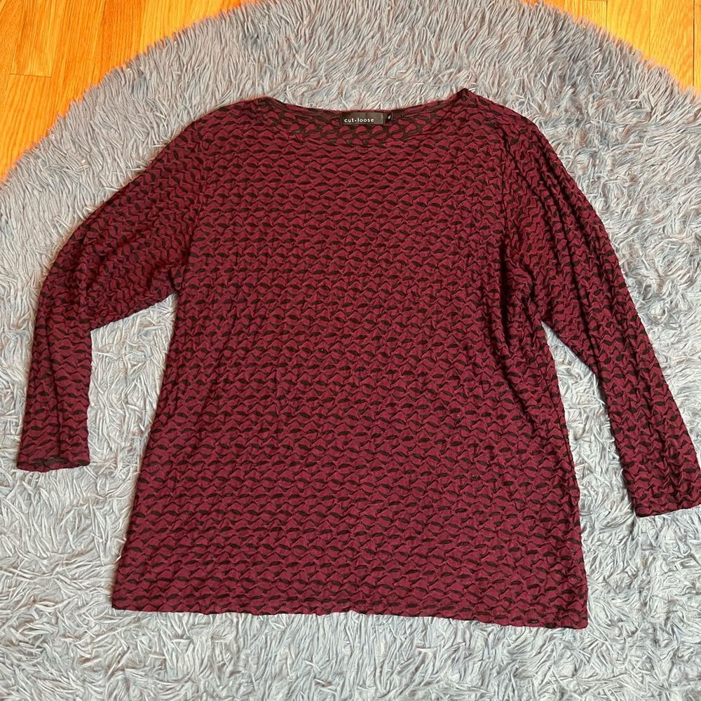Cut Loose Lagenlook Textured Top Red Black Coastal Grandma USA Size XL